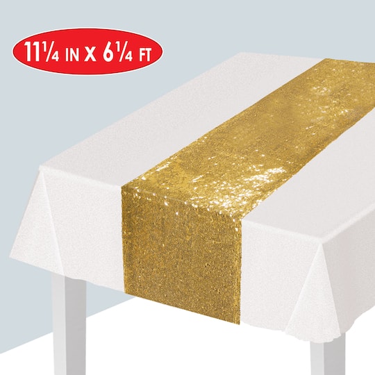 Beistle 11.25" x 6.25ft. Gold Sequined Table Runner